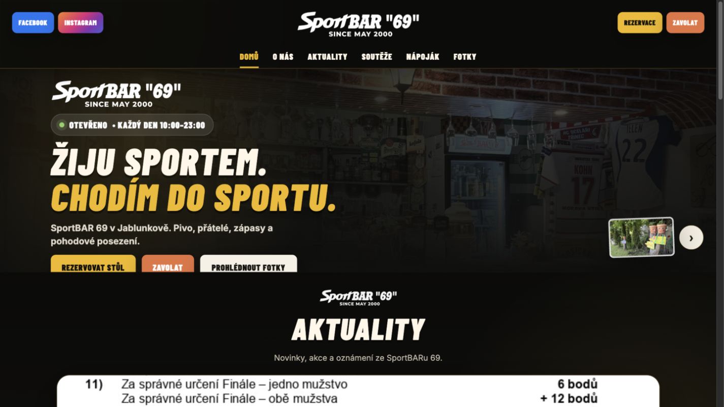 Náhled hlavní stránky SportBar 69